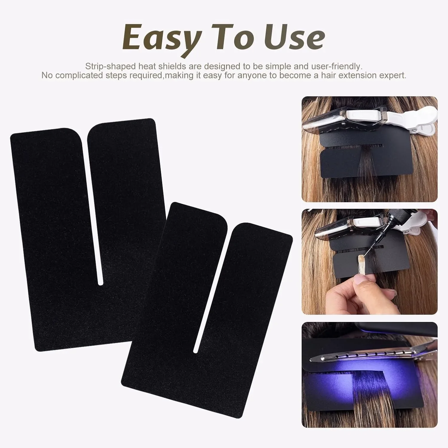 5PCS V Light Hair Extensions Kit Black Protective Shields – UV & Heat Guard Sheets for Safe, Long-Lasting Hair Extensions