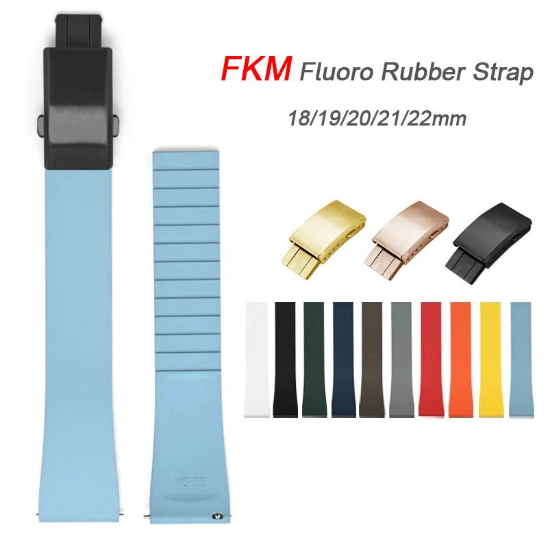 

CTS FKM Watch Strap 18 19mm 20mm 21mm 22mm Quick Release Fluoro Rubber Butterfly Buckle Universal Bracelet Band for Cut To Size