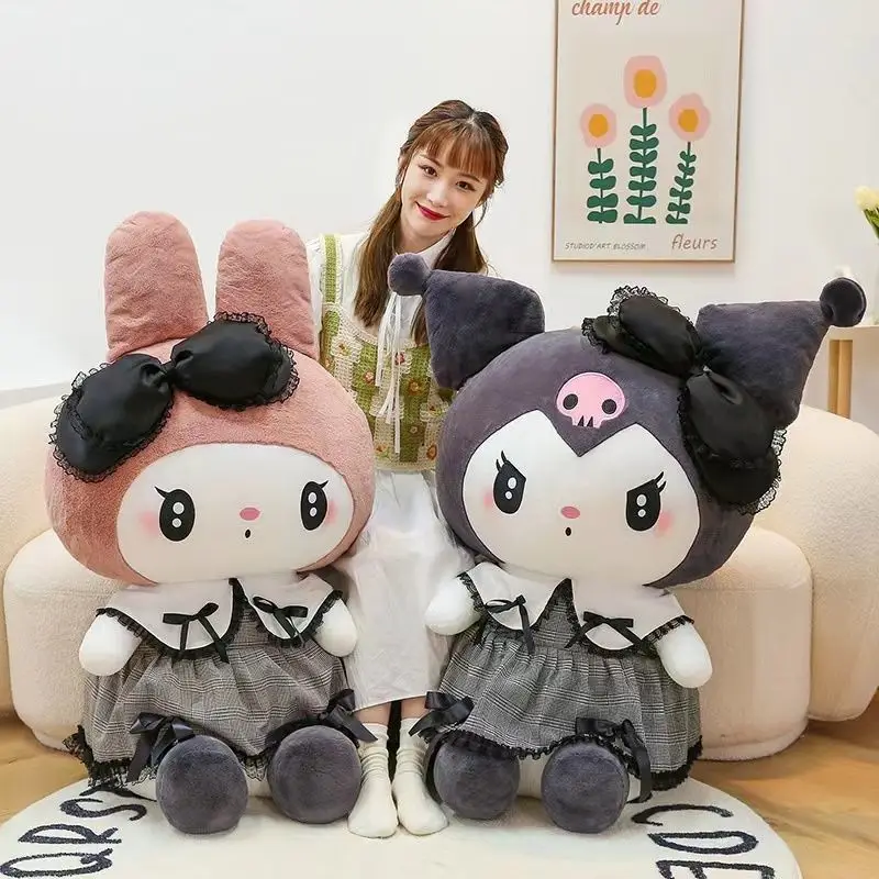 Sanrios Big Size Black Kuromi Mymelody Plush Stuffed Dolls Kawaii Cartoon Sofa Cushion Pillow Dark Gothic Lace Toy Gift For Girl