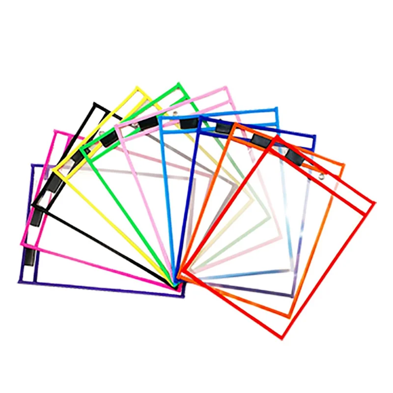 TA-10Pcs Transparent File Pocket Folder Sleeves Oversized Reusable Dry Erase Clear Stationery Storage Folder File Pouch