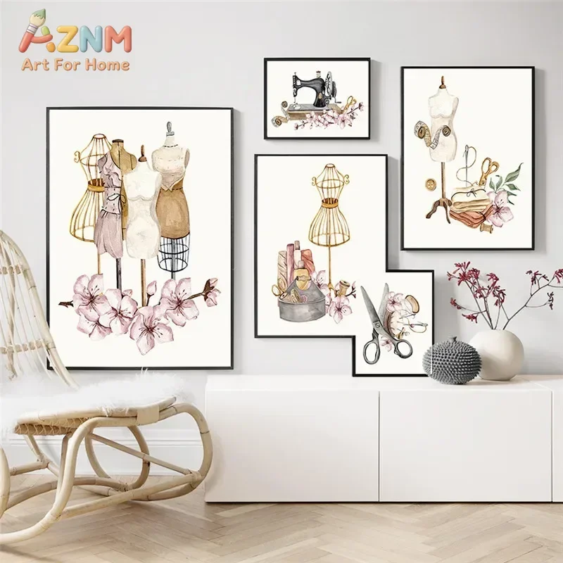 2026 Bohemian, Wall Art, Women's Clothing, Sewing Machines, HD Canvas Print Posters for Home Living Room Bedroom Decorati