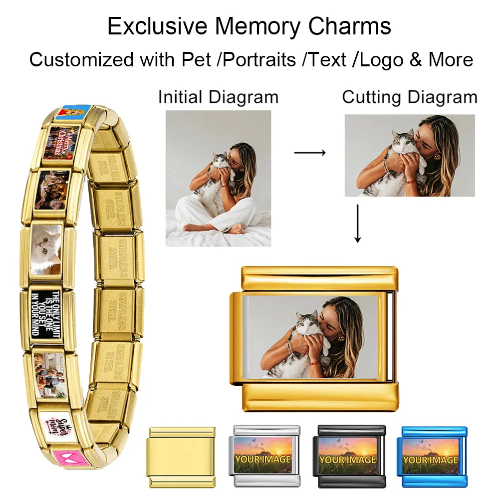

URING Customized Personalization Exclusive Memory Family Logo DIY Italian Charms Link Fit 9mm Stainless Steel Bracelet Jewelry