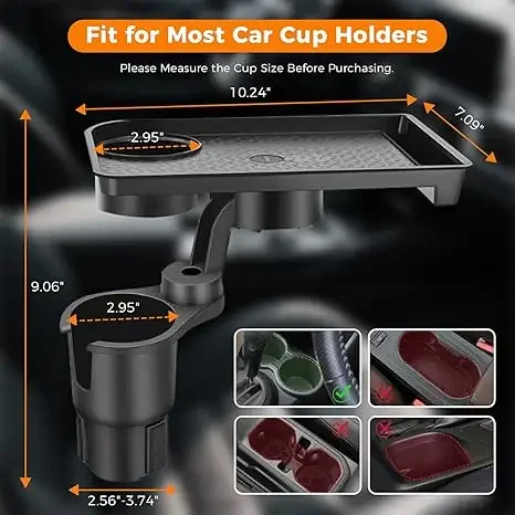 3-in-1 Auto-Getränkehalter-Ablage für 2,6-3,7 Zoll Innendurchmesser, Auto-Organizer mit Doppel-Getränkehaltern und Handyhalterung zum Essen – Detail 6