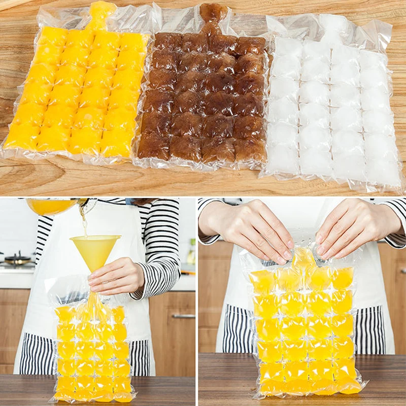 10Pcs/Pack 24 Girds Biodegradable Ice Cube Bags Ziplock Bag Food Saver Storage Bag Freezer Disposable Ice Mold Household