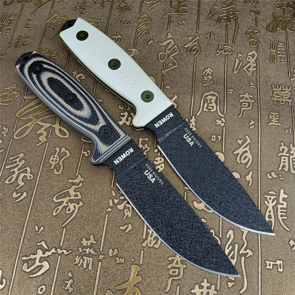 Military ESEE-4 Fixed Knife S35VN Black Plain Blade Machined Two-color G10 Handles with Kydex Sheath Tactical Hunting EDC Tool