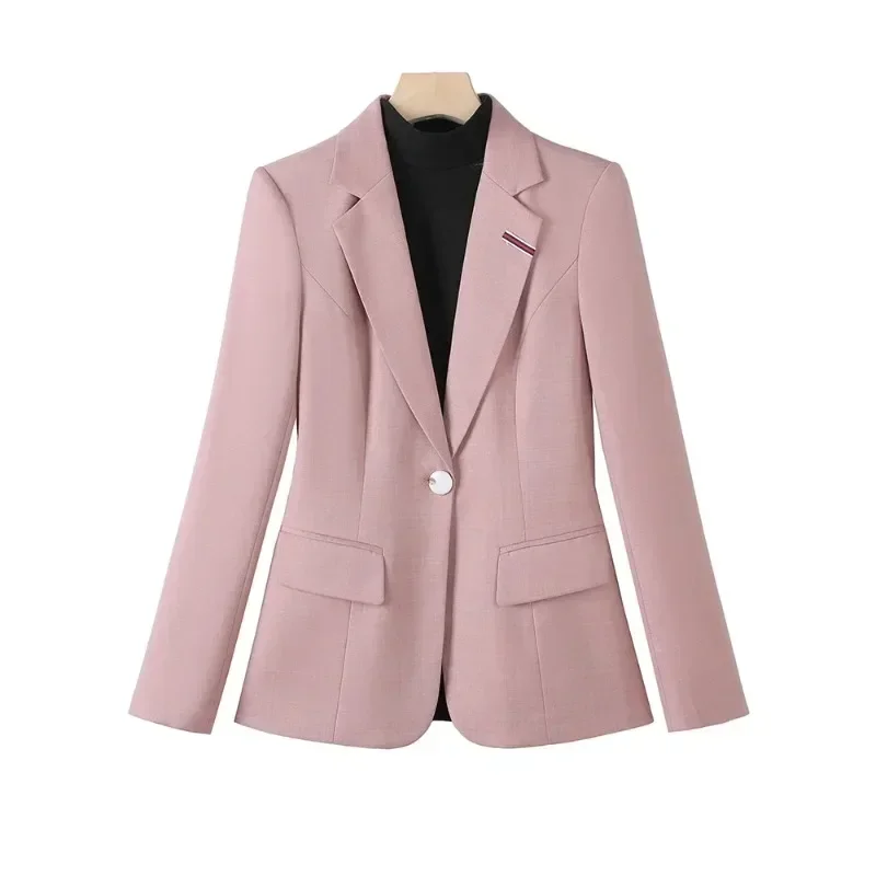 Blazer à manches longues pour femme, veste formelle pour femme, rose, gris, monochrome, bouton unique, vêtements de travail d'affaires, vêtements de bureau, automne, hiver