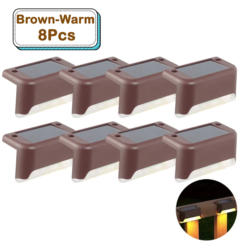 Outdoor Solar Step Lights Warm witte LED waterdichte trappadverlichting voor tuin terras hek balkon decoratie zonne-energie