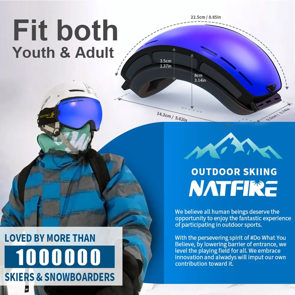 NATFIRE-Gafas de esquí de doble capa, lentes antivaho, UV400, para Snowboard, moto de nieve, deportes al aire libre, gafas de esquí