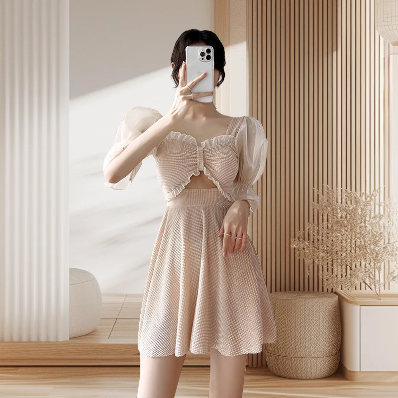Traje de baño de una pieza para mujer, estilo nuevo, Súper Hada, esquina plana, conservador, que cubre el vientre y adelgaza, traje de baño para vacaciones