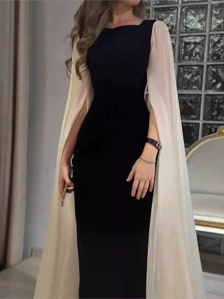 

Evening Dress Long Vestidos Dresses 2025 Woman Contrast Patchwork Slim Simple Style All-match Shawl Banquet Elegant Temperament