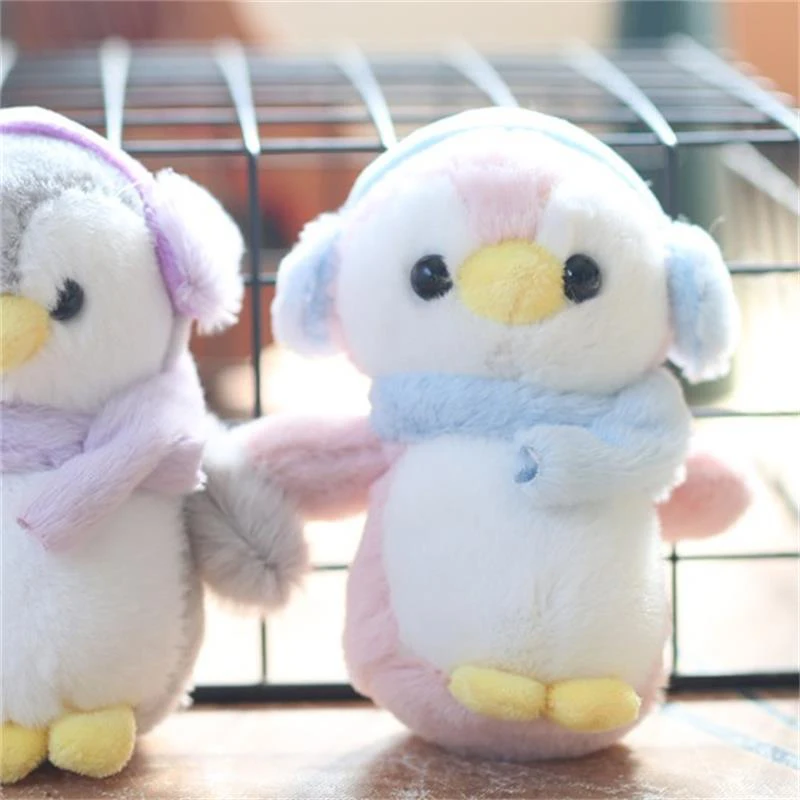 Sweet Cute Earphones Little Penguin Plush Doll Soft Ragdoll Keychain Pendants Girly Bag Hanging Ornaments Stuffed Toy Kids Gifts