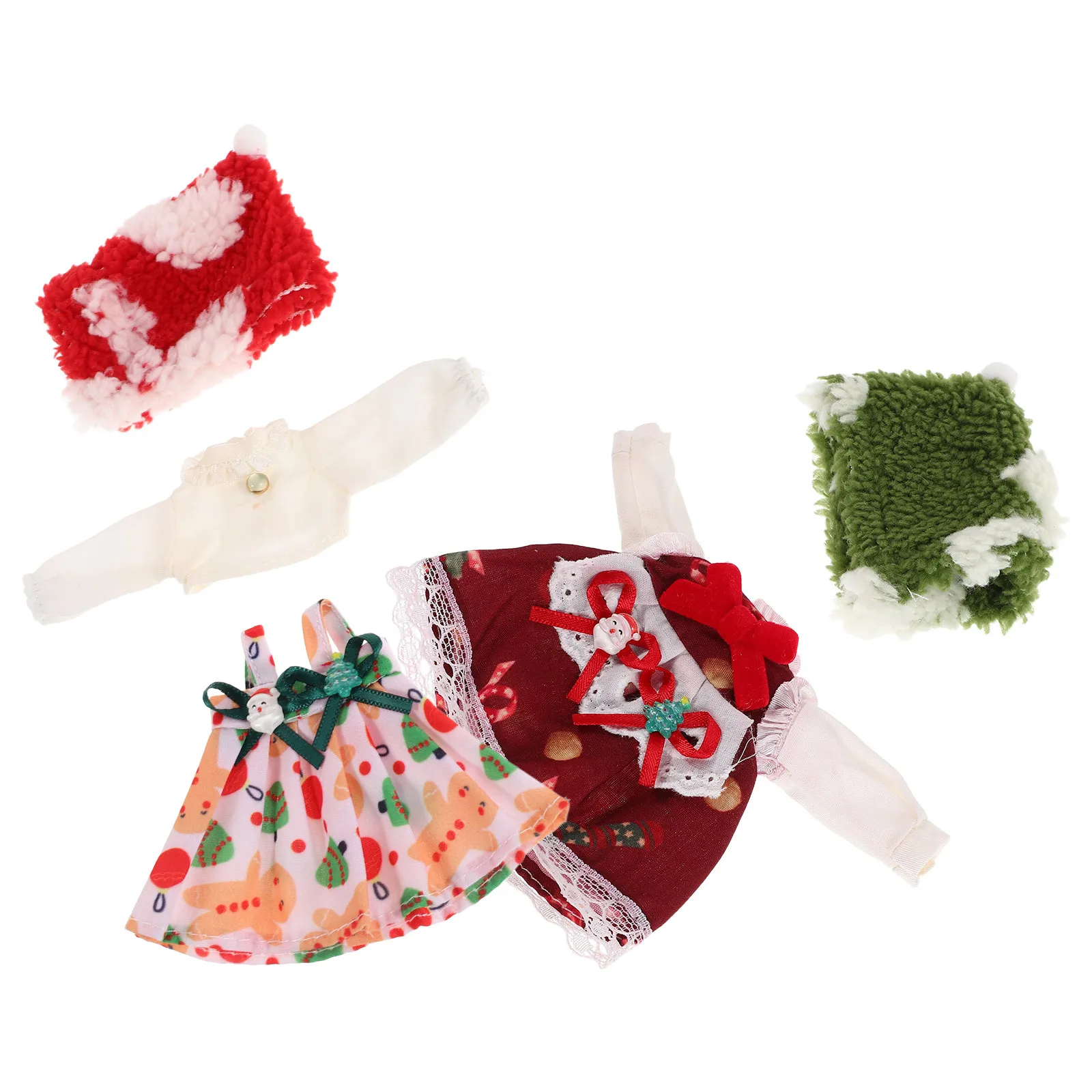 Juego de 2 trajes de armario de vacaciones Bjd, ropa de punto de Papá Noel rojo y verde, disfraz en miniatura, accesorios de vestir, ropa Bjd