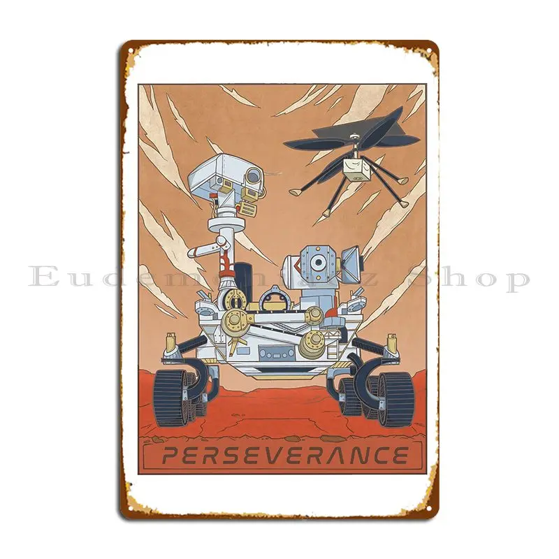 Perseverance Mars Rover And Ingenuity Helicopter A Space Illustration Metal Plaque Poster Printing Create Tin Sign Poster