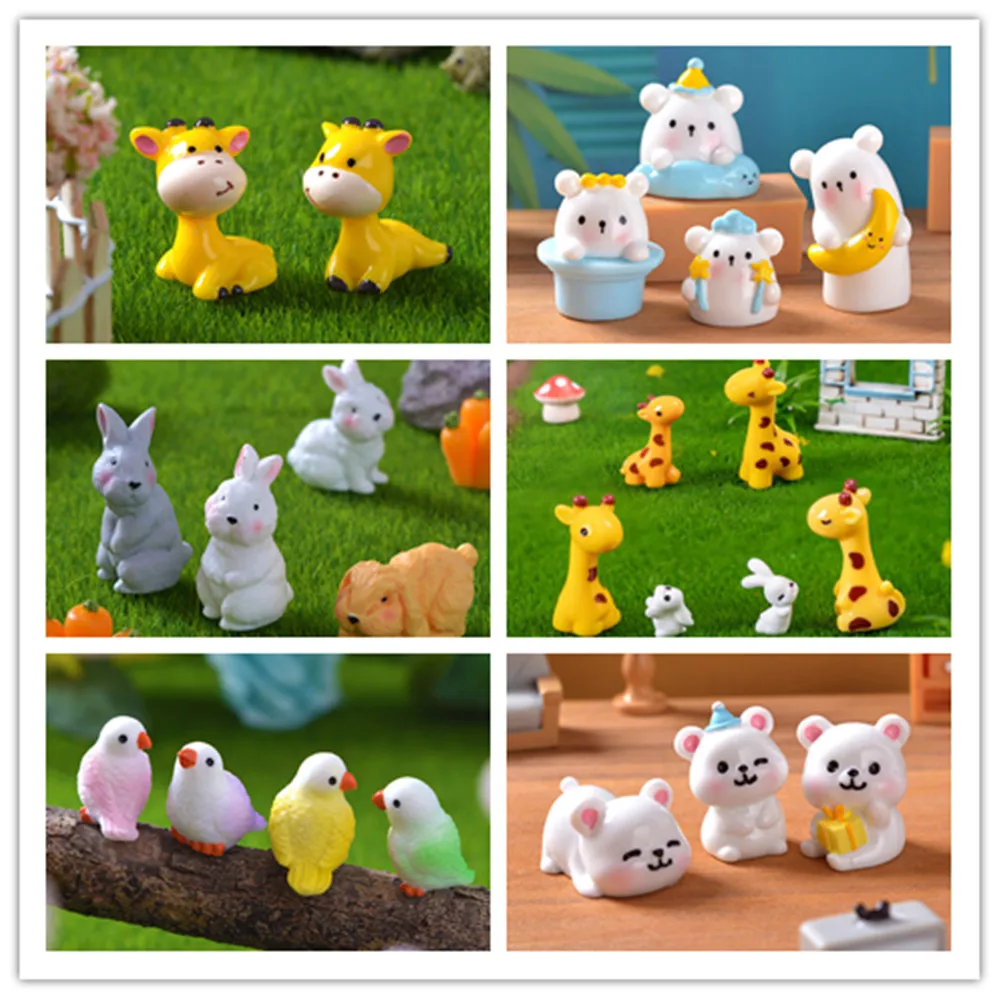 100 Kawaii 3D Resin Animal Rabbit Parrot Giraffe lizard Miniatures Figurines Home Decor DIY Crafts Accessories