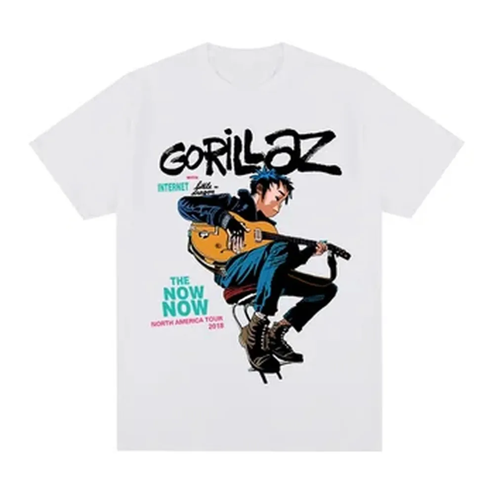 Gorillaz 2‑D Vintage Graphic T‑Shirt Unisex Alternative Rock Hip‑Hop Band Tour Tee Y2K Retro Casual Cotton Short Sleeve Tops for Men Women