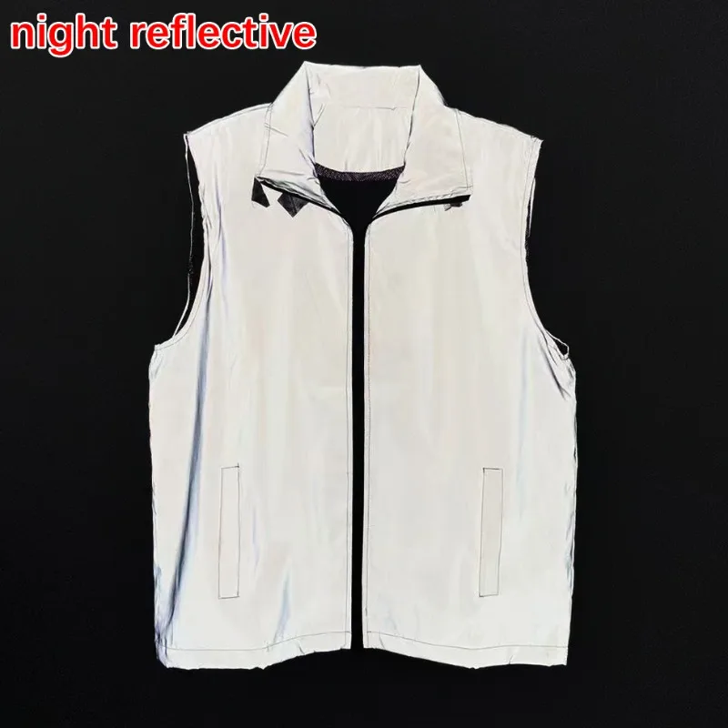 Night Reflective Vest Men's Sleeveless Jacket Outdoor Jogging Cycling Safety Glow Clothes Fashion Hip Hop Dance Streetwear