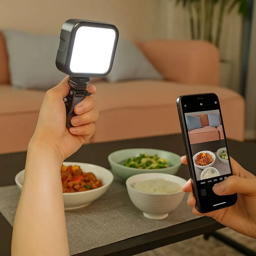 Mini Portable Selfie Fill Light Adjustable RGB Three-color LED Video Light with Clamp Handheld Photography Lighting Outdoor