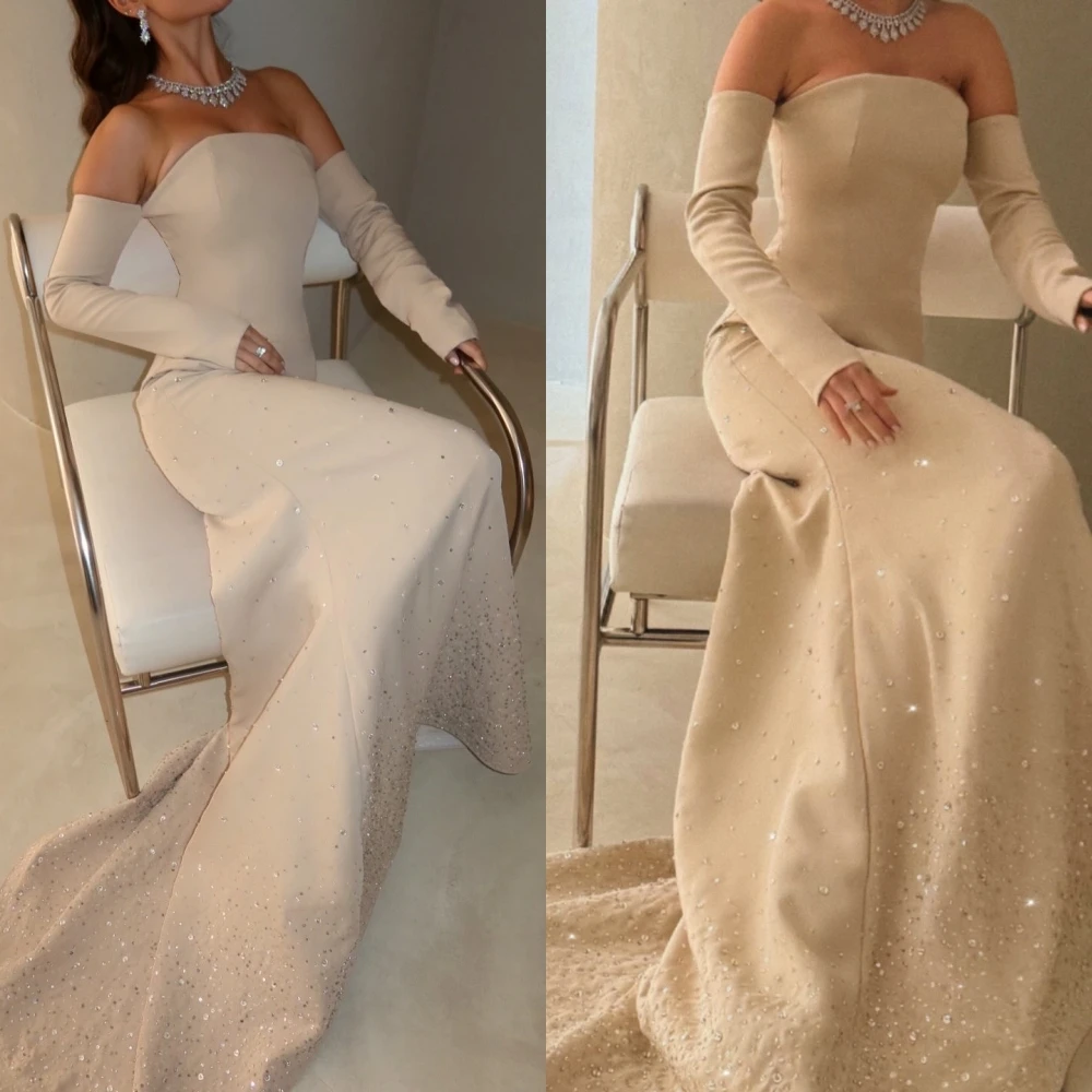 맞춤형 머메이드 보트넥 캡 슬리브 우아한 정장 이브닝 드레스 섬세한 맞춤형 행사 드레스 고품질 프롬 드레스