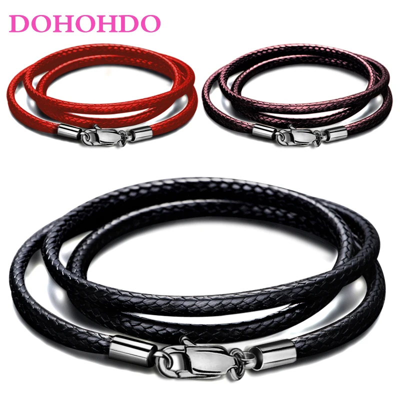 3pcs 1/1.5/ 2/3mm Necklace Cord Leather Waxed Cord Stainless Steel Lobster Clasp Connector Leather Rope Chain For DIY Jewelry