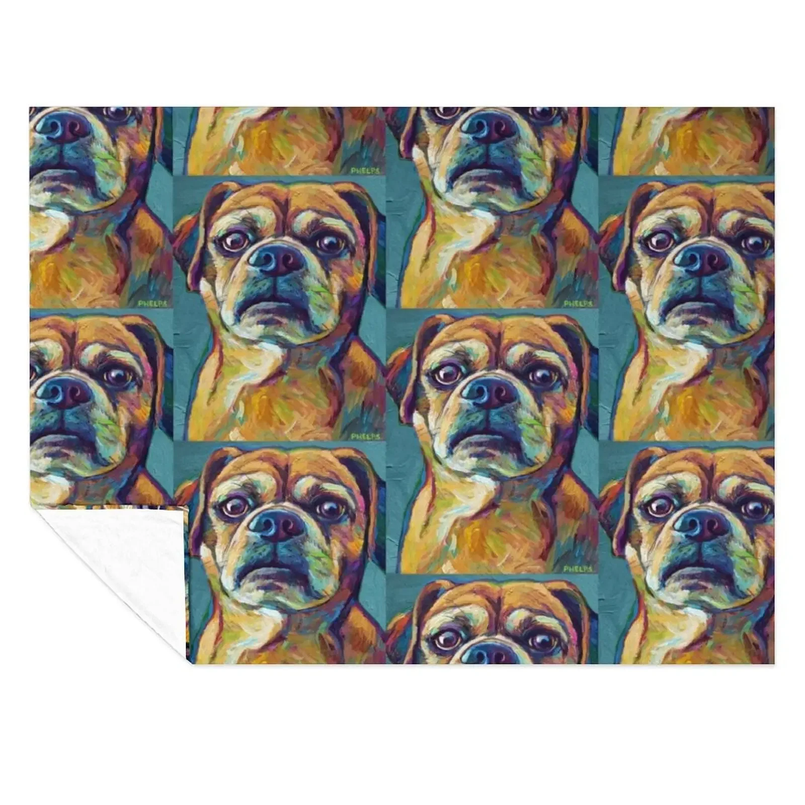 

Cute Puggle On Blue Throw Blanket anime Summer Beddings Flannels Custom Blankets