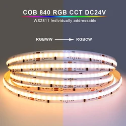 DC24V WS2811 Addressable COB LED Strip 840leds/m RGB CCT High Brightness High Density Flexible Tape Ribbon RA90 Led Lights 12mm