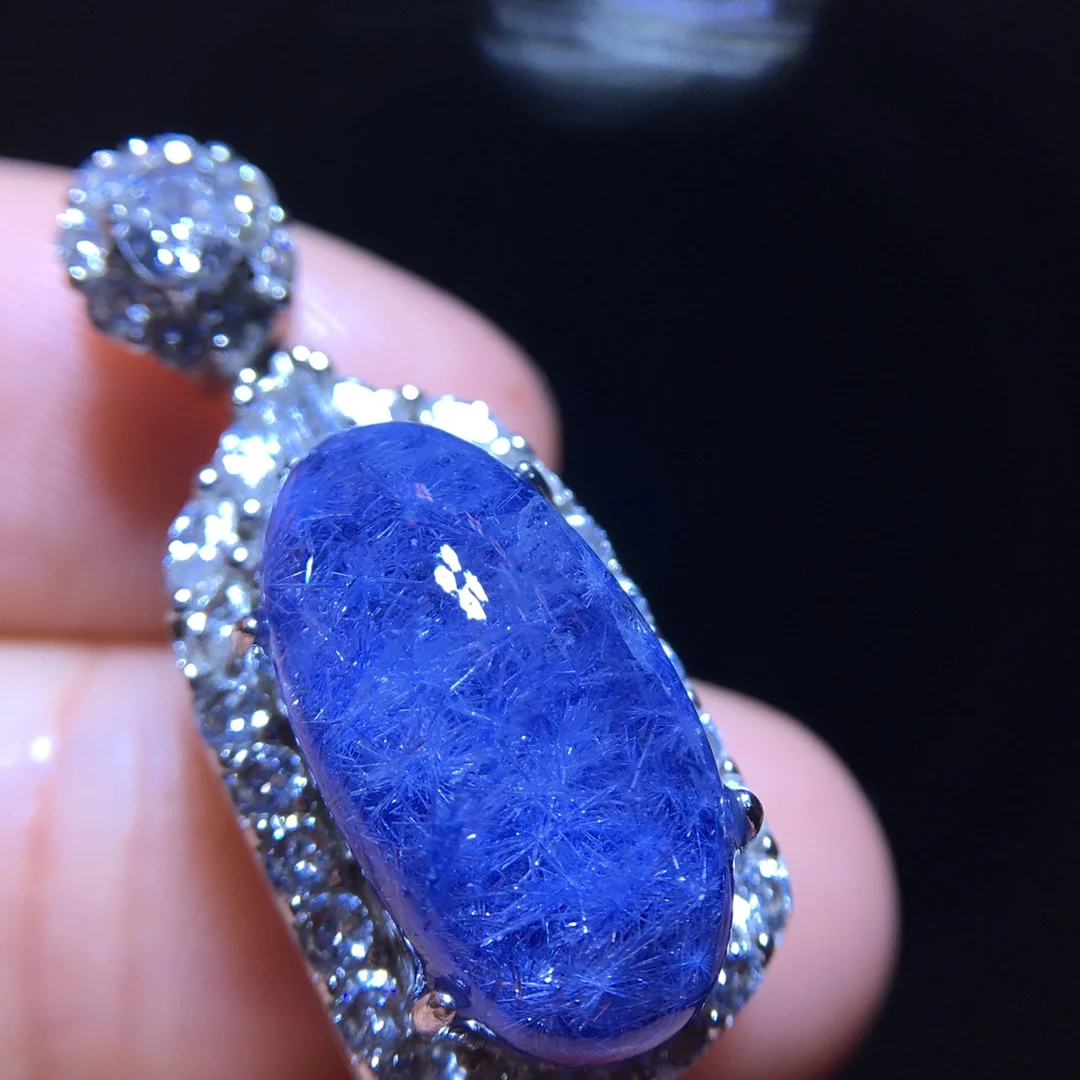

Natural Blue Rutilated Dumortierite Quartz Pendant 16.7/9.2mm Clear Flower Necklace Jewelry AAAAAAA