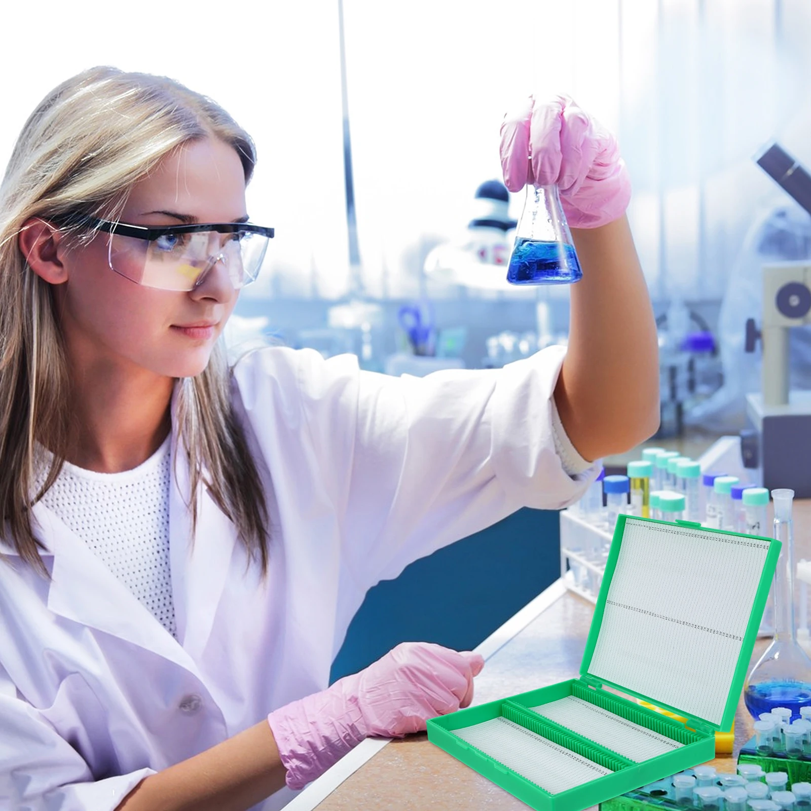 

Microscope Slide Storage Box Multi Slots Plastic Tray Holder for Prepared Slides Secure Storage Container Microscope