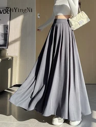Beiyingni Women Long Suit Maxi Pleated Black Skirts Korean Fashion 2024 Autumn High Waist Slim A-line Skirt Ladies Gray Faldas