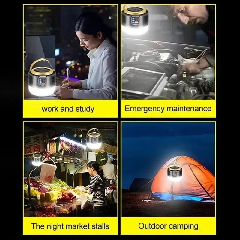 Solar Camping Lantern Rechargeable LED Portable Work Light w/Remote,Power Bank Flashlight Outdoor Emergency Lamp for Fishing BBQ