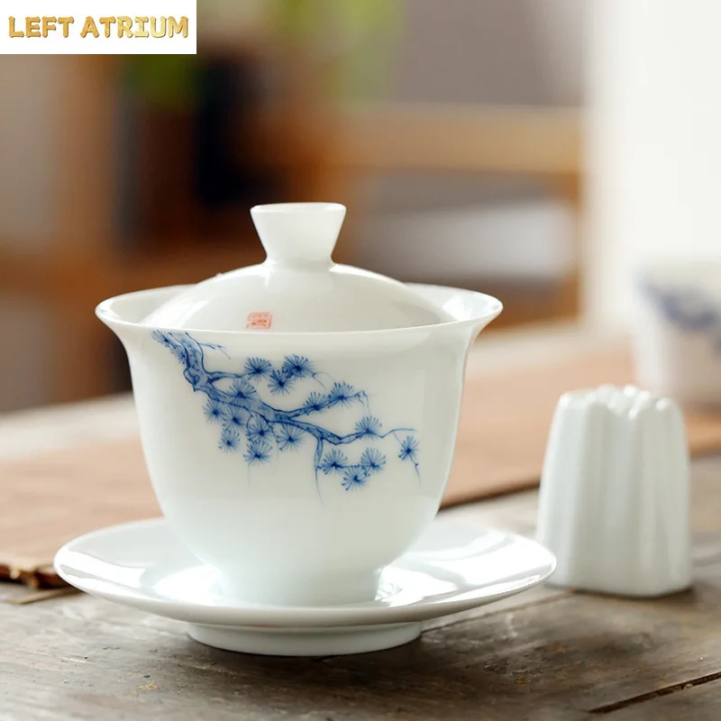 

Hand-Painted Ceramic Whiteware Three-Force Cover Bowl Large Kung Fu Three-Force Bowl Handmade Ceramic Tea Cup Tea Bowl Gaiwan