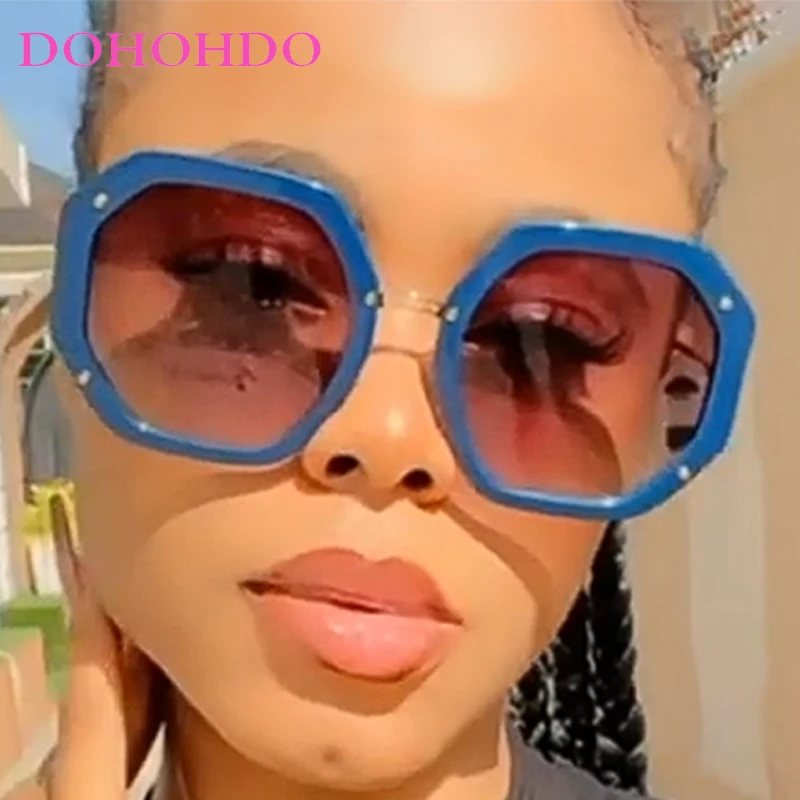 العصرية العلامة التجارية تصميم المتضخم مضلع النساء النظارات الشمسية الرجعية الإطار المعدني الرجال ظلال السفر في الهواء الطلق نظارات السيدات lrest UV400