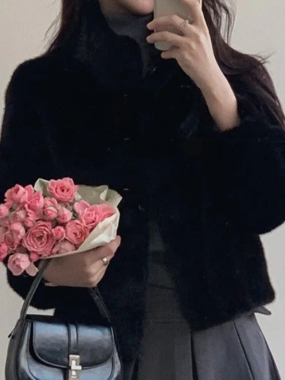 Ele Thiened Faux Bontkraag Losse Katoenen Jaet Dames Winter Bovenkleding Milieuvriendelijke Bont Opstaande Kraag Koreaanse Sle