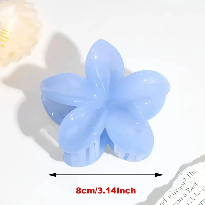 8CM 여성 플라스틱 바레트 달콤하고 귀여운 Plumeria 꽃 모양 머리핀 상어 클립 헤어 액세서리 순수 컬러 젤리 스타일