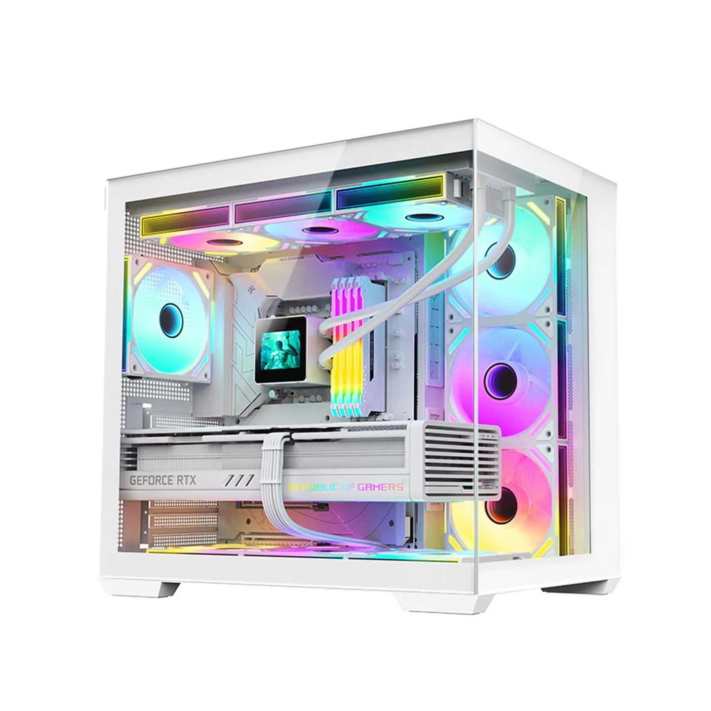 Without Fan White Panoramic Sea View Room Chassis (360 Water Cooling/10 Fan Positions/ATX/Type-C Interface)