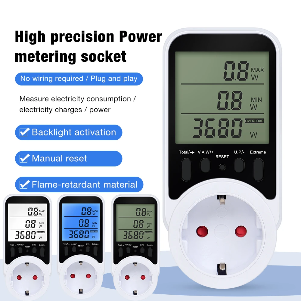 Soket Meteran Daya Digital 120~240V Pengukur Tegangan Wattmeter Meteran Konsumsi Listrik Analisa Energi untuk Kulkas Rumah Tangga