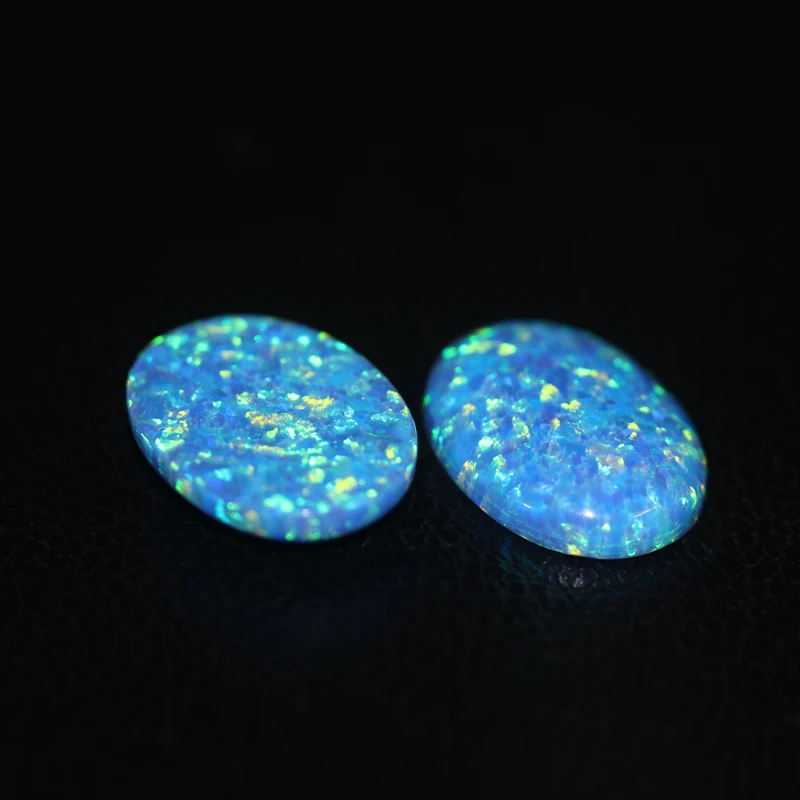 OP05 blue opal stone loose beads gemstones oval shape flat base cabochon created gemstone for jewelry making DIY precious stones