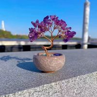 Natural Crystal Tree with Ceramics Base Copper Wire Positive Energy Luck Figurine Spiritual Handmade Natural Gemstones Bonsai