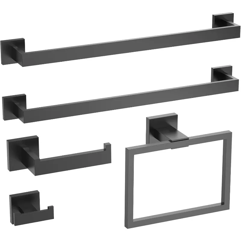 Towel Rack for Bathroom Wall Stainless Steel， Black Bathroom Accessories Set 2