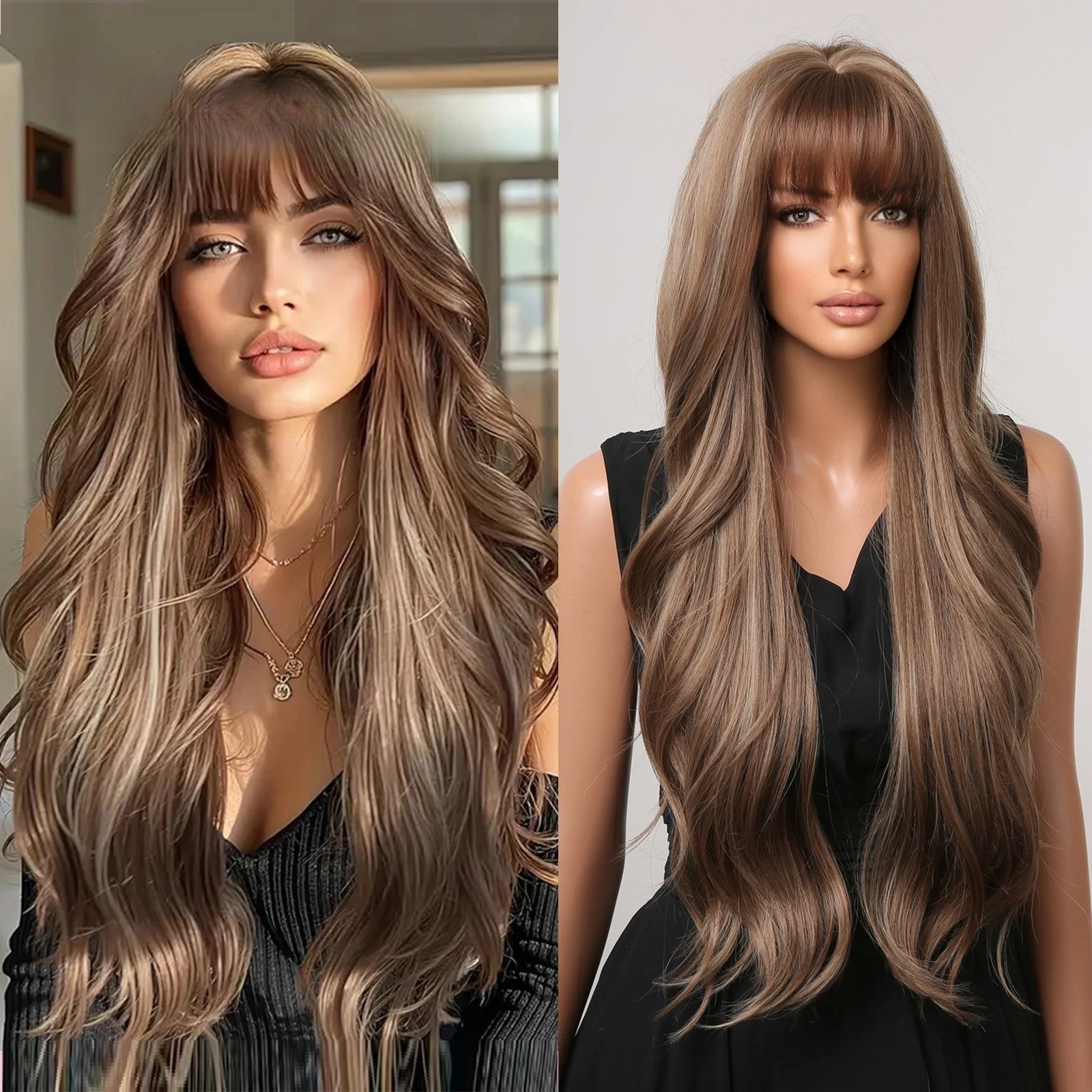 

28'Hot Selling Long Curly Hair Wig Female Qi Bangs Brown Gold Purple Hot Silk Wig