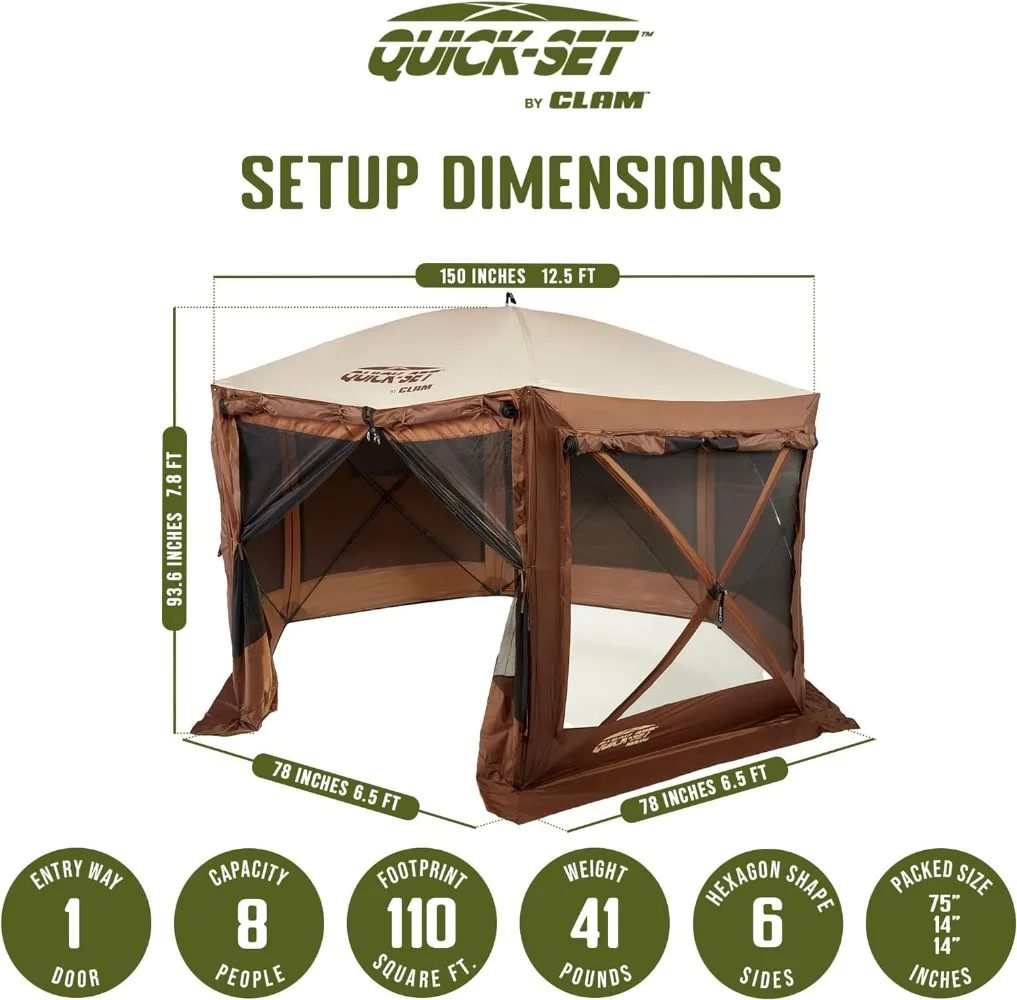 Quick-Set Pavilion 12.5 x 12.5 Foot Easy Set Up Portable Outdoor Camping Pop Up Canopy Gazebo Shelter with Ground Stakes