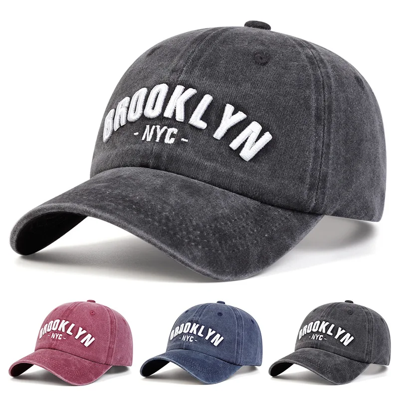 

Spring Summer Korean Fashion Men Hat Letter Washed Personalized Baseball Caps Casual Versatile Street Wide Brim Cap Wholesale