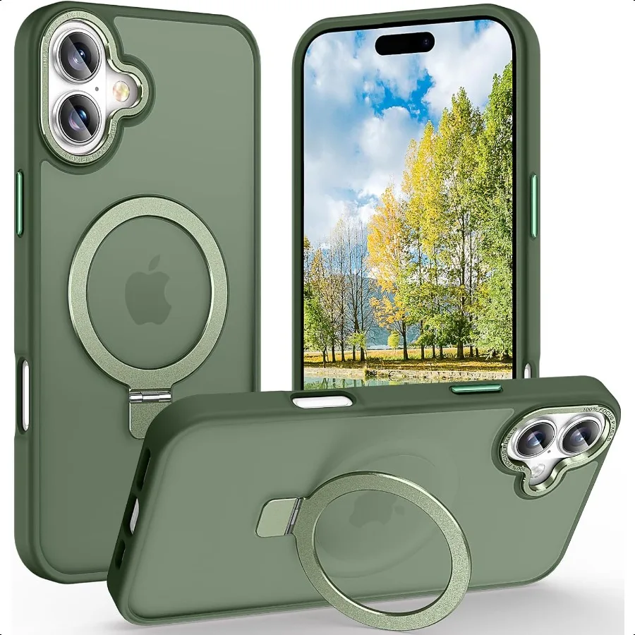 

Magnetic for iPhone 17 Case with Ring Stand [10 FT Drop Protection] [Veety Touch] Slim Translucent Matte Back Shockproof Phone