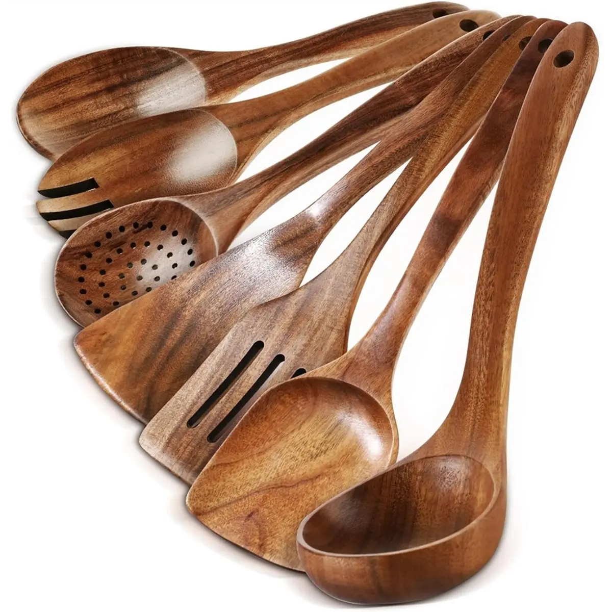 2026 Trend Wooden Spoons for Cooking - 7 Pieces Wooden Kitchen Utensils Set, Natural Wood Utensil Set for Cooking