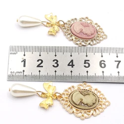 New 10PCS65 * 27MM Gold Flat Bottom Lace Beauty Head Pearl Pendant Is Used For Earrings, High-End Clothing, Bow Hair Accessorie