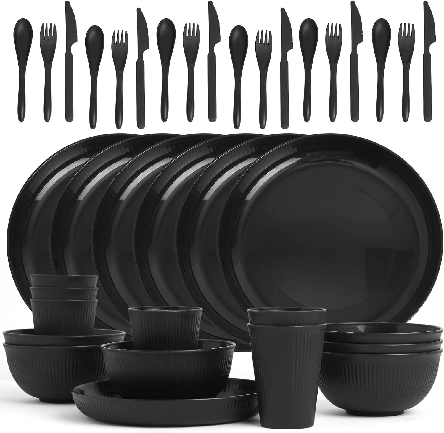 

36 Pcs Wheat Straw Dinnerware Set,Dinnerware Sets for 6,Large Round Plates, Bowls and Cups