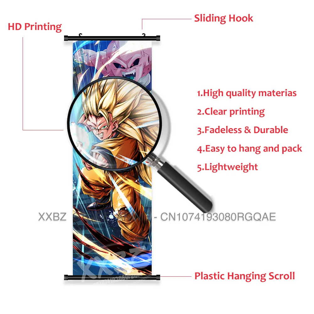 Anime Dragon Ball Poster Son Goku Wandkunst Schriftrollen Bild Japanische Cartoon Dekorative Hängende Malerei Hot Blooded Room Decor – Detail 6