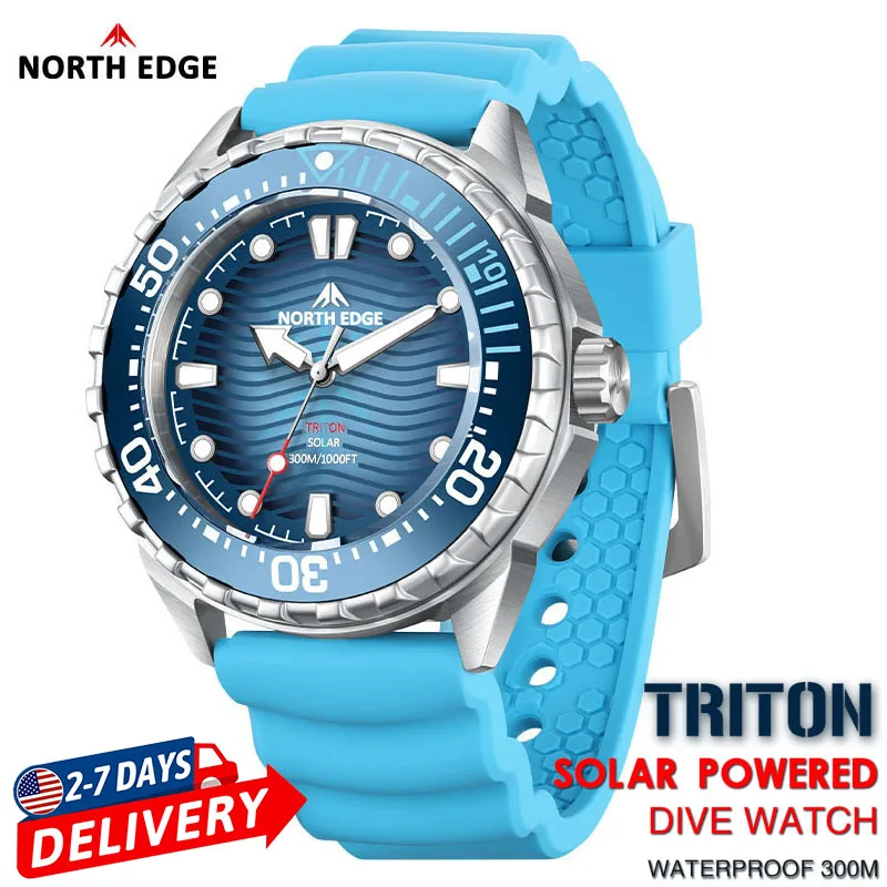 NORTH EDGE 2026 New TRITON Solar Powered Dive Watch Men Luxury Digital Watches For Men 316L Stainless Steel Case Waterproof 300M