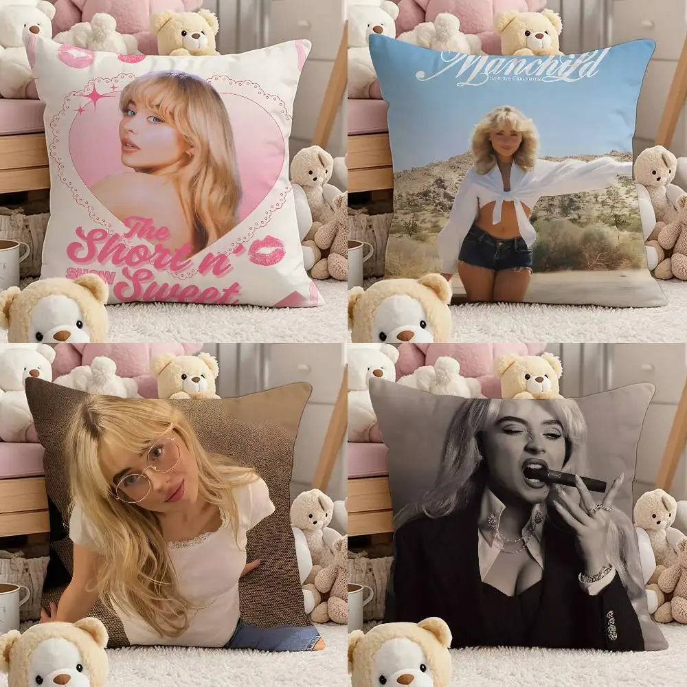 

S-Sabrina Carpenter Anime Singer Pillow Case Comfort Sofa Bed Silky elegant Invisible zipper Custom Decorative cushion cover