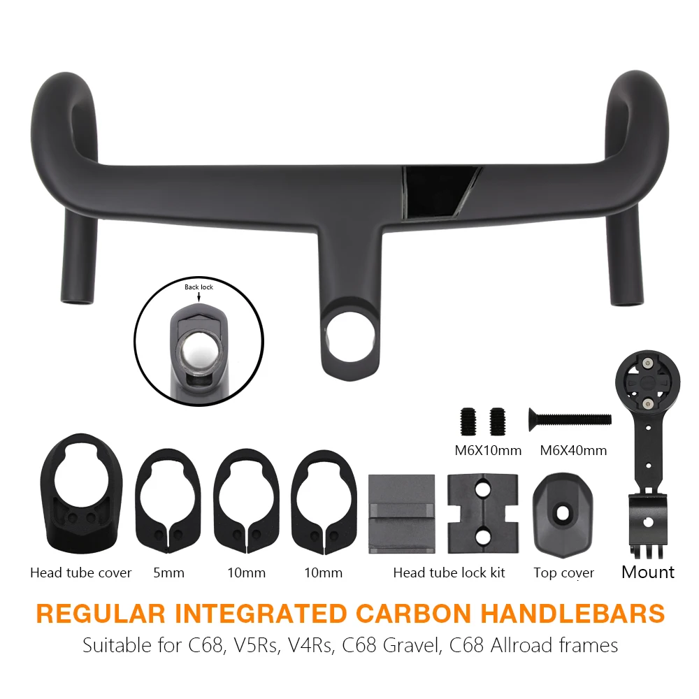 For C68 V5rs V4rs Frame CC.01 Aero Integrated Carbon Fiber Road Bike Handlebar 370mm-430mm black matte Free accessories