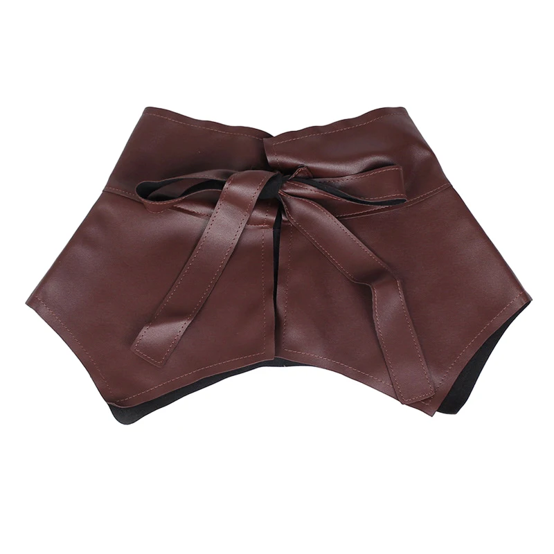 Women Sexy Mini Skirt Waistband PU Leather Wide Corset Belt Ruffled Skirt Design Waist Belt Bow Knot Dress Decor Accessories